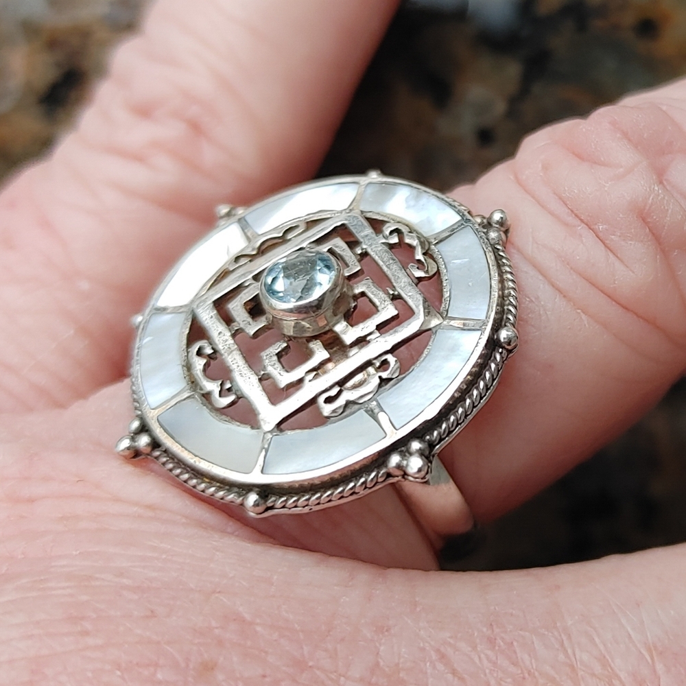 White Shell Abalone Ring In 925 Solid Sterling Si… - image 3